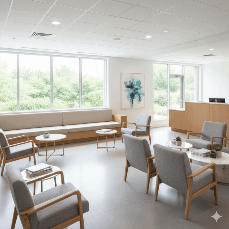 Open medical office with cleaned chairs